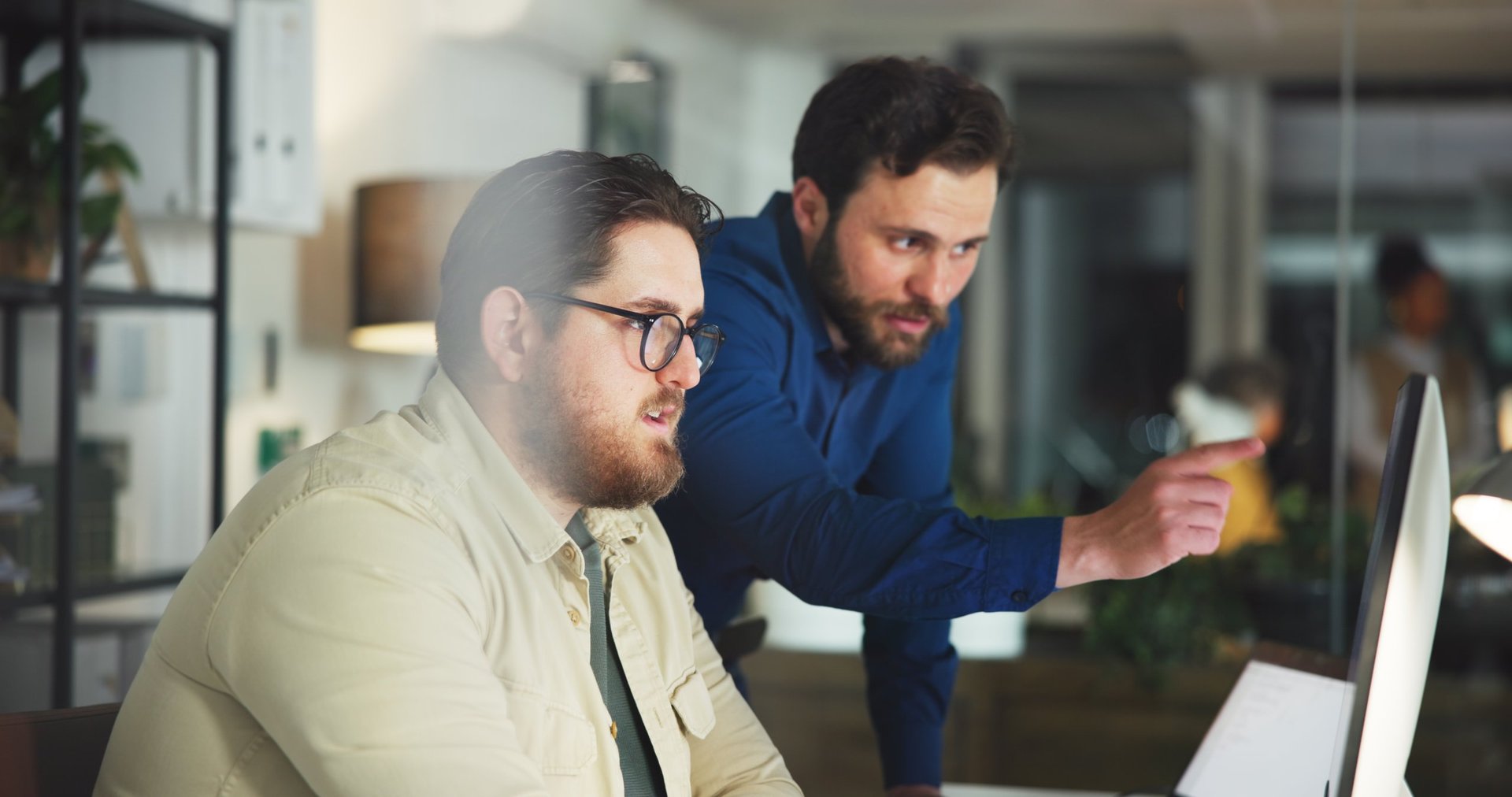 Computer, coaching and team with business people in office for marketing campaign